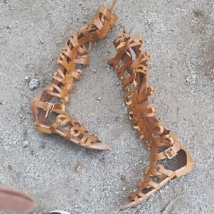 Knee High Roman Sandals Zip Up Back